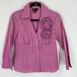 Tracy M. Women’s V Neck Button Front Pink Shirt Size S